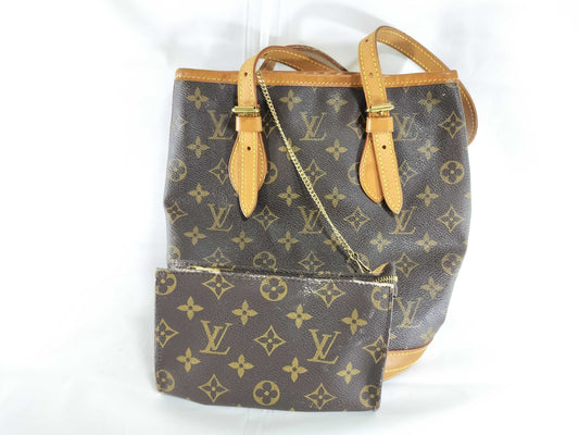 LOUIS VUITTON Monogram Bucket PM Tote Bag with Pouch