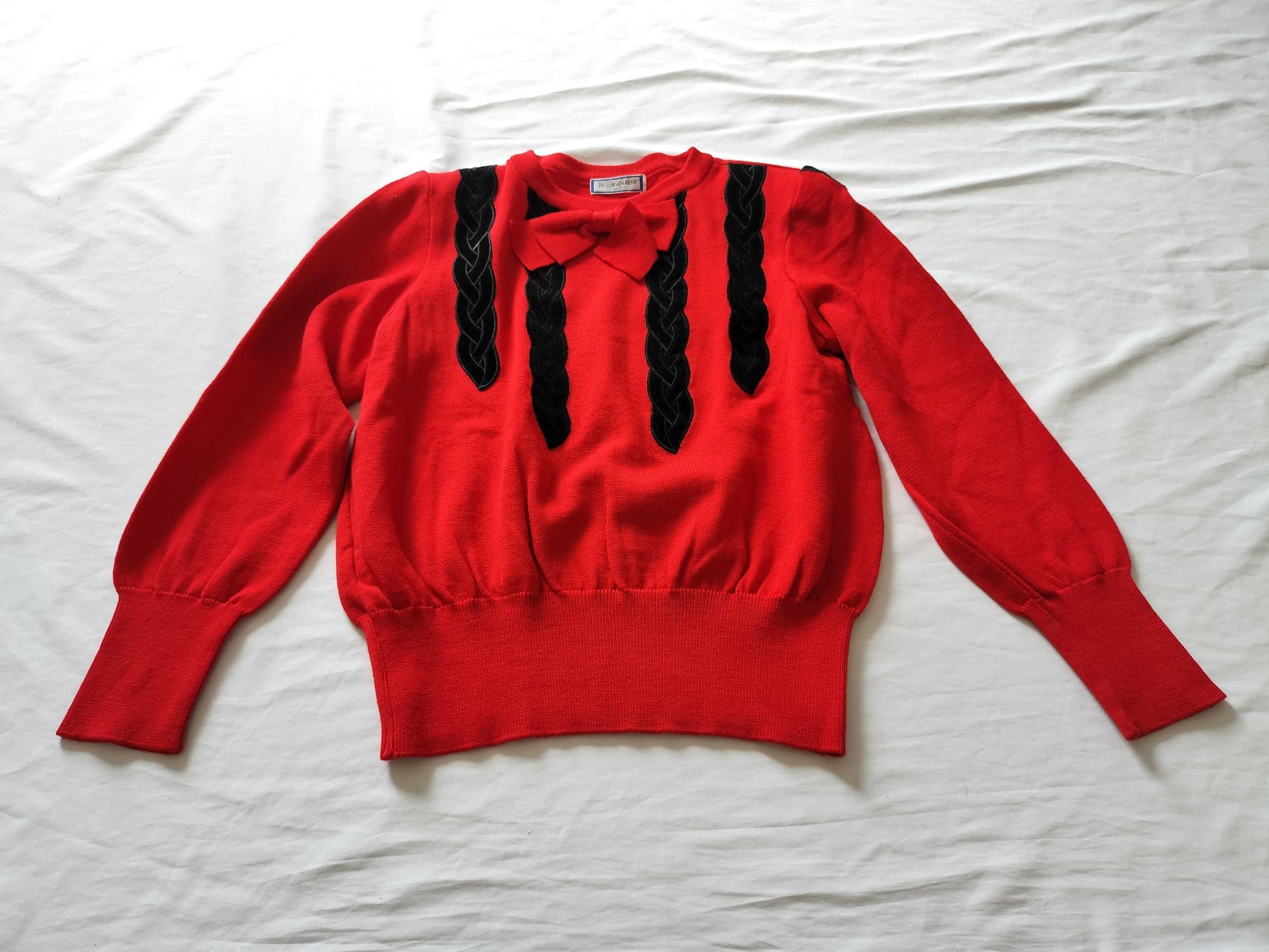 Yves Saint Laurent Ribbon Red Knit Top Tops