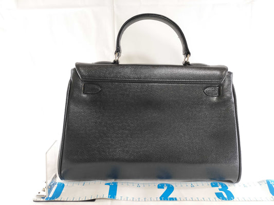 Yves Saint Laurent Leather Hand Kelly Style Black Logo Embossed Handbag