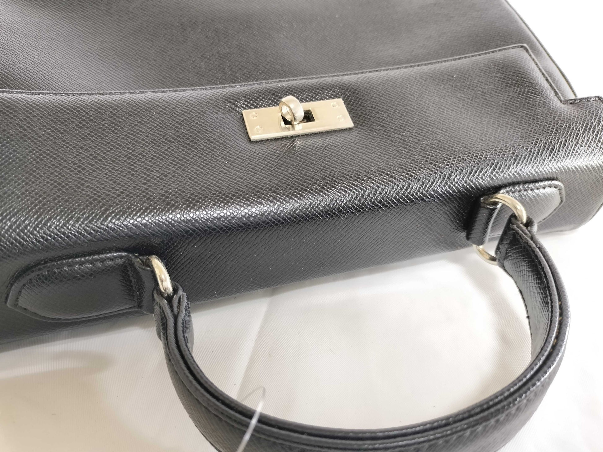 Yves Saint Laurent Leather Hand Kelly Style Black Logo Embossed Handbag