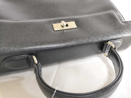 Yves Saint Laurent Leather Hand Kelly Style Black Logo Embossed Handbag