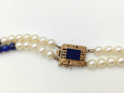 Lapis Lazuli Pearl Necklace, Diameter Approx. 5.0mm-5.4mm, Diamond, K18/Pt900/K14, 41.8g 