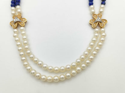 Lapis Lazuli Pearl Necklace, Diameter Approx. 5.0mm-5.4mm, Diamond, K18/Pt900/K14, 41.8g 