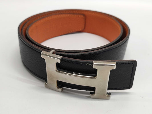 HERMES Constance Silver Hardware F 80 Black/Orange Belt