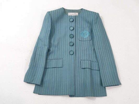 Dior Logo Stripe Jacket with Shoulder Pads