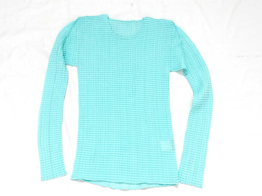 ISSEY MIYAKE Pleats Please High Neck Top Blue