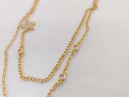 Dior Rhinestone Star Necklace Gold Necklace