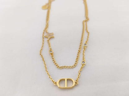 Dior Rhinestone Star Necklace Gold Necklace