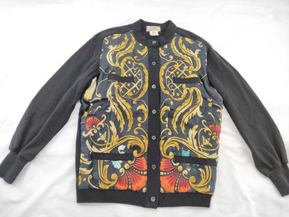 HERMES Twill Reine Silk and Knit Top Black Cardigan