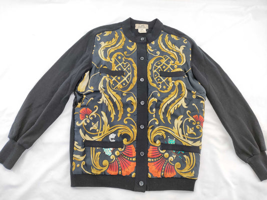 HERMES Twill Reine Silk and Knit Top Black Cardigan