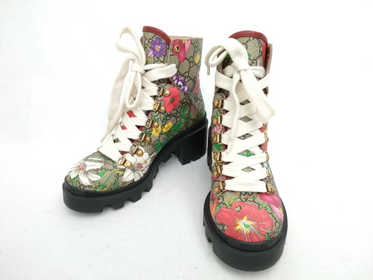 GUCCI Floral Print Short Boots PVC 602184 Other Shoes