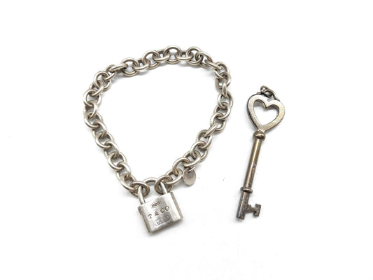 Tiffany & Co. Cadena Chain Bracelet/Heart Key Top 2-Piece Set SV925 Bracelet/Bangle