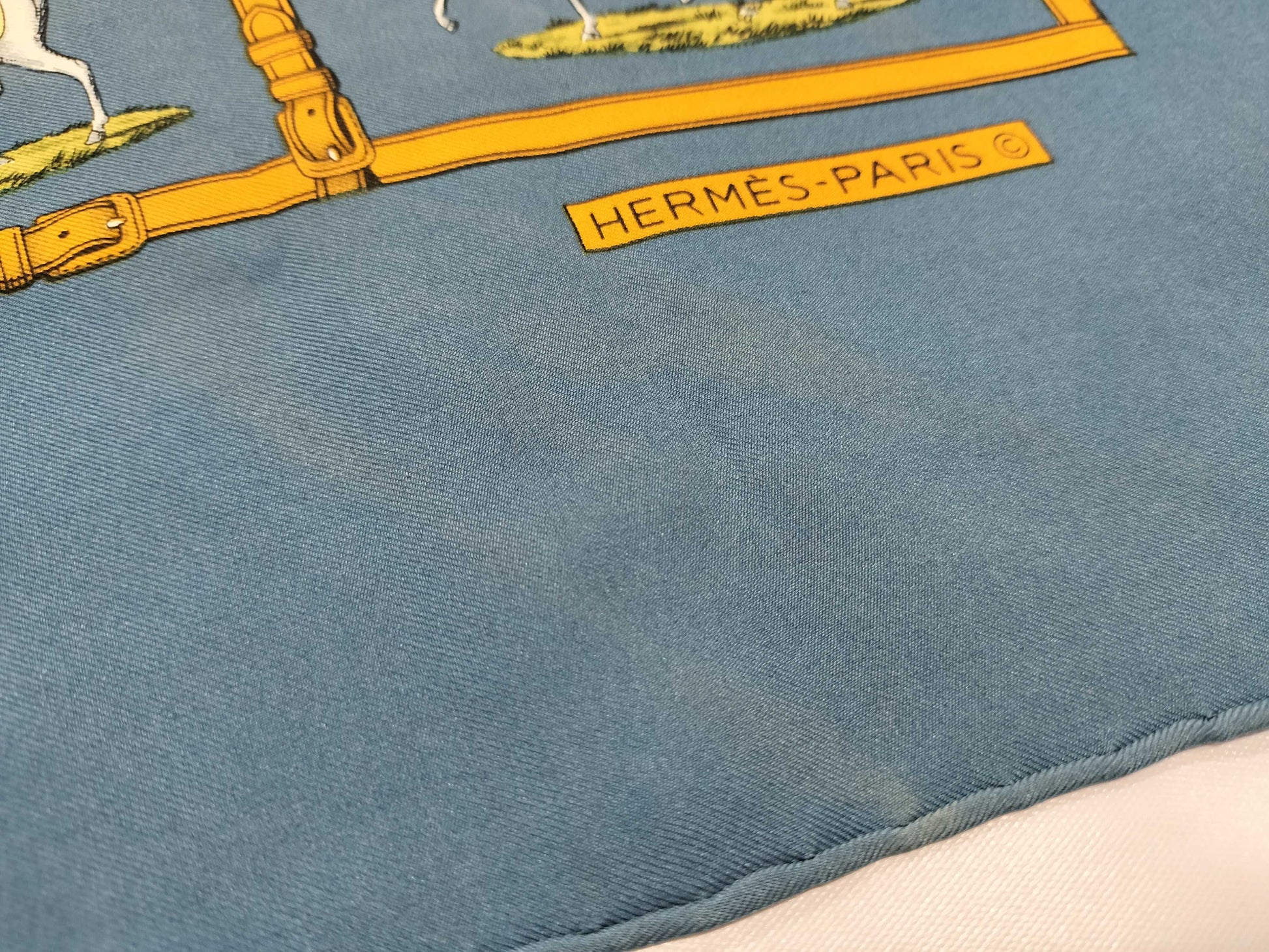 HERMES Carré 90 Horse Blanket Blue Scarf