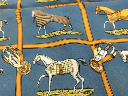 HERMES Carré 90 Horse Blanket Blue Scarf