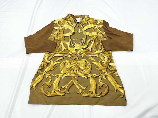 HERMES Tops Scarf Pattern Gold Tops