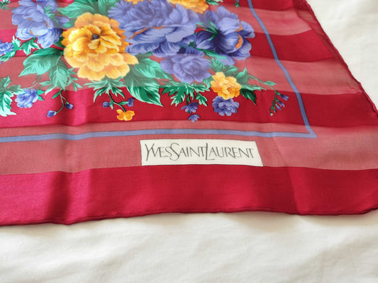 Yves Saint Laurent Floral Print 100% Silk Scarf