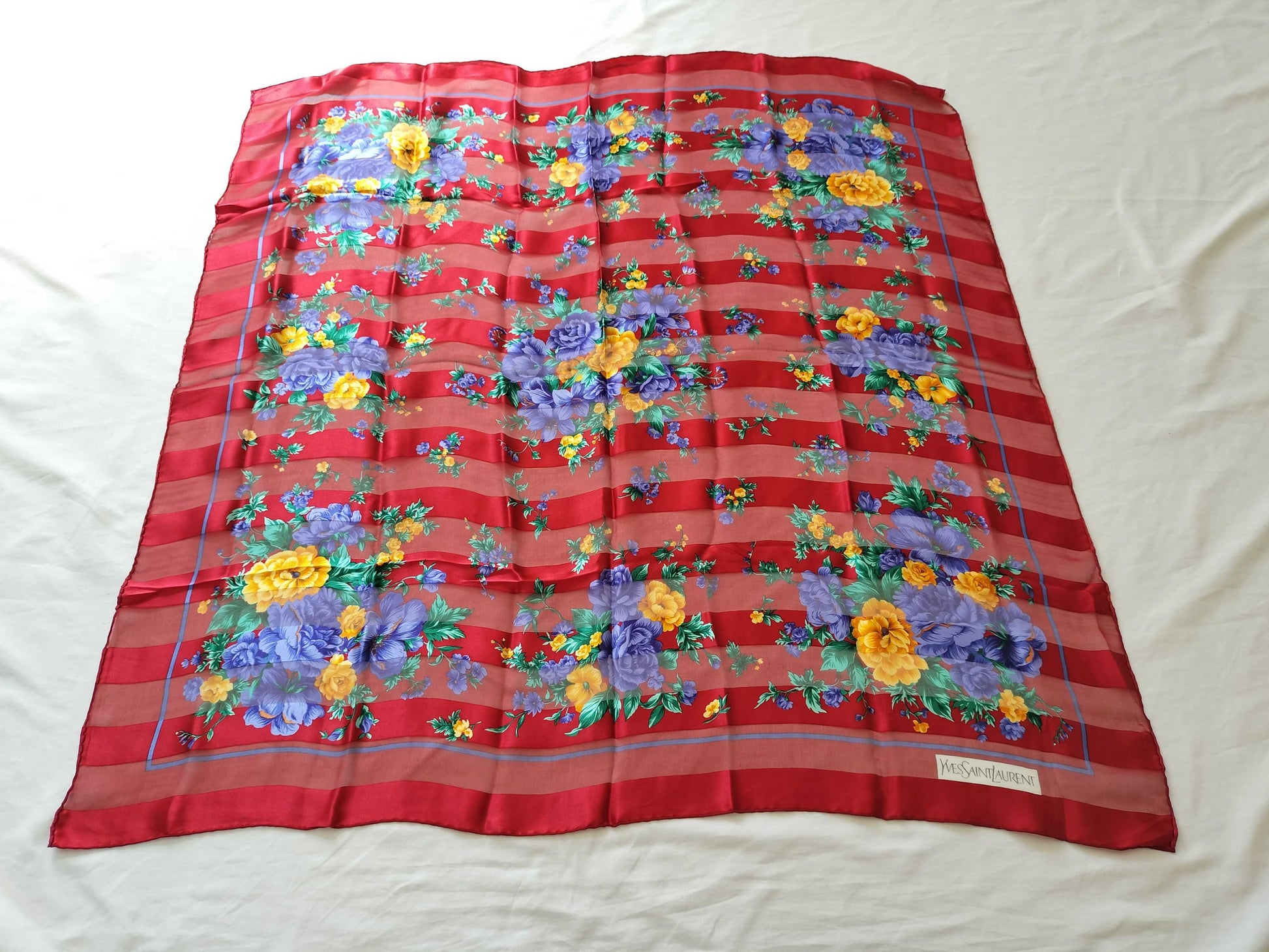 Yves Saint Laurent Floral Print 100% Silk Scarf