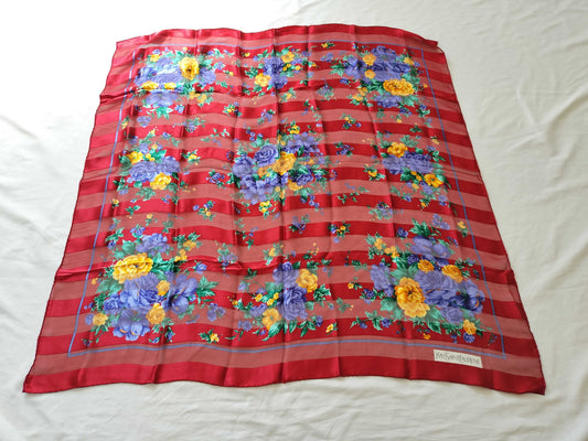 Yves Saint Laurent Floral Print 100% Silk Scarf