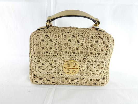 Tory Burch Chain Shoulder Basket Bag Raffia Shoulder Bag