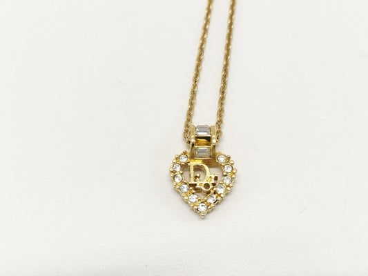 Dior Rhinestone Heart Logo Necklace
