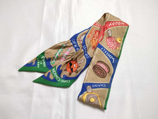 HERMES Twilly Funny Ice Cream Green/Red/Blue Scarf