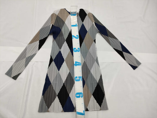 ISSEY MIYAKE Pleats Please Argyle Long Sleeve Top