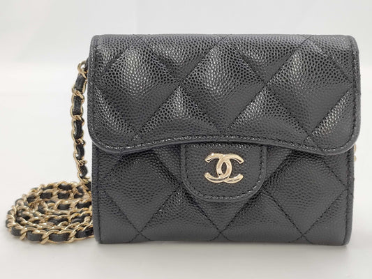 CHANEL Caviar Skin Mini Wallet Caviar Skin Chain Wallet