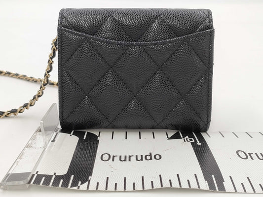 CHANEL Caviar Skin Mini Wallet Caviar Skin Chain Wallet