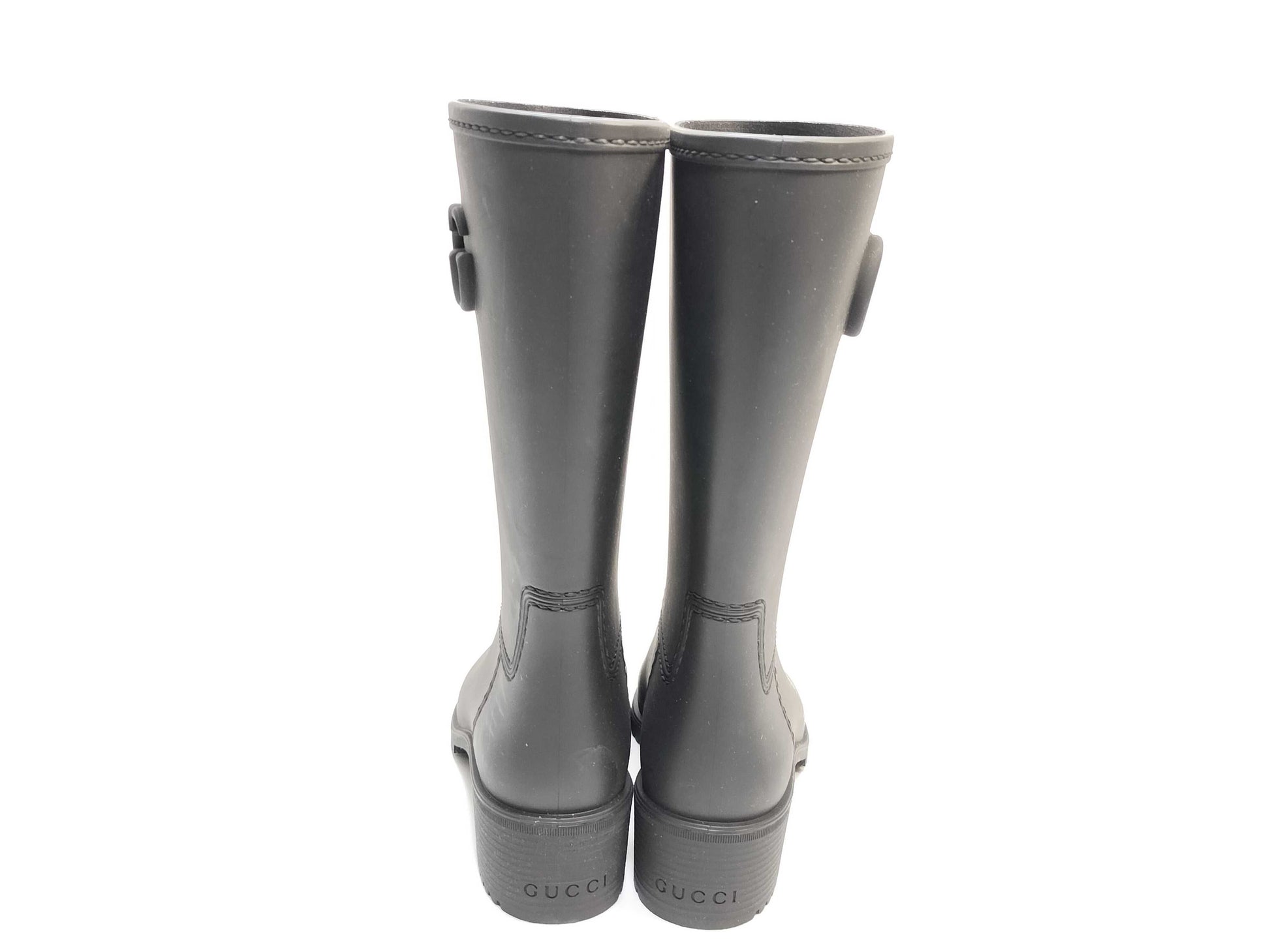 GUCCI Rubber Rain Boots/Black/GG/Boxed Rain Boots