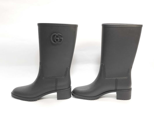 GUCCI Rubber Rain Boots/Black/GG/Boxed Rain Boots