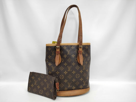 LOUIS VUITTON Monogram Bucket PM Tote Bag with Pouch