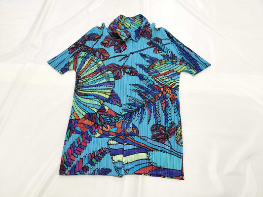 ISSEY MIYAKE Pleats Please Top, Short Sleeve, All-Over Print Shirt