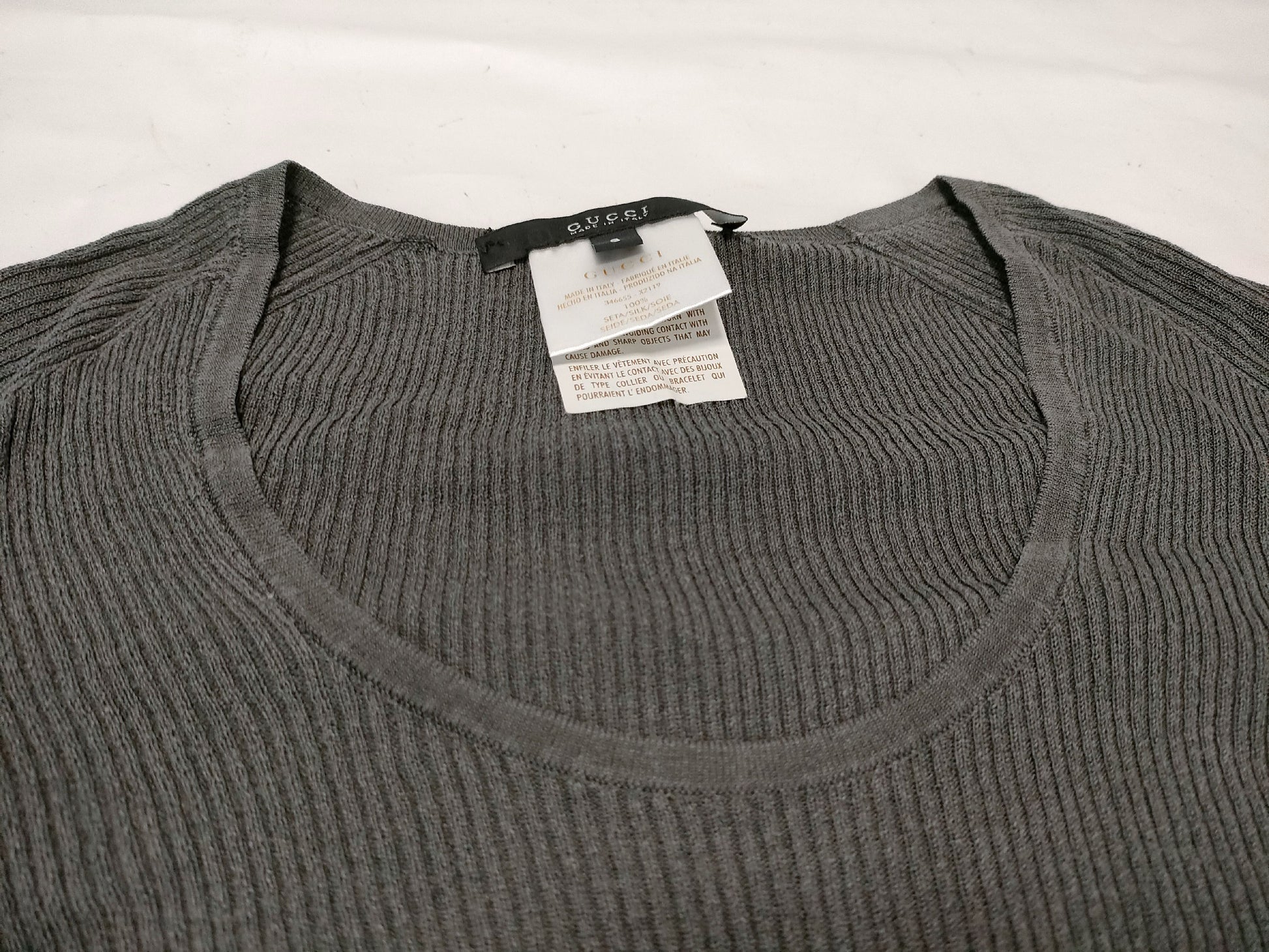 GUCCI Long Sleeve Metal Logo Silk Top