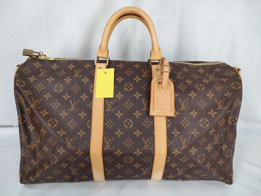 LOUIS VUITTON Monogram Keepall 50 Boston Bag with Initials