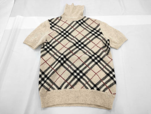 BURBERRY Short Sleeve Knit Turtleneck Nova Check Top