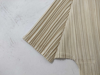 ISSEY MIYAKE Pleats Please Short Sleeve Cut and Sew Beige Top