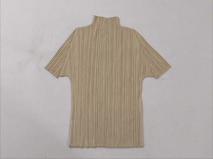 ISSEY MIYAKE Pleats Please Short Sleeve Cut and Sew Beige Top