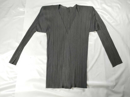 ISSEY MIYAKE Pleats Please Plain Cardigan Gray Top