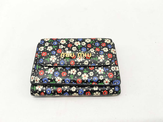 Miu Miu Tri-fold Wallet Floral Leather Wallet