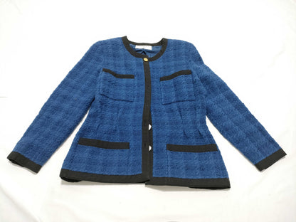 CHANEL BOUTIQUE Tweed No-Collar Button Jacket 