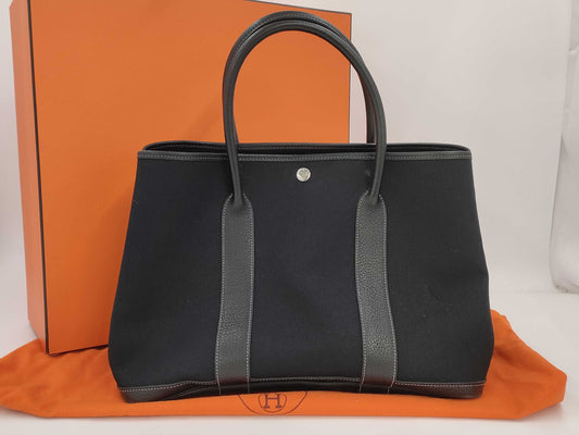 HERMES Garden Party Canvas and Leather Tote Bag