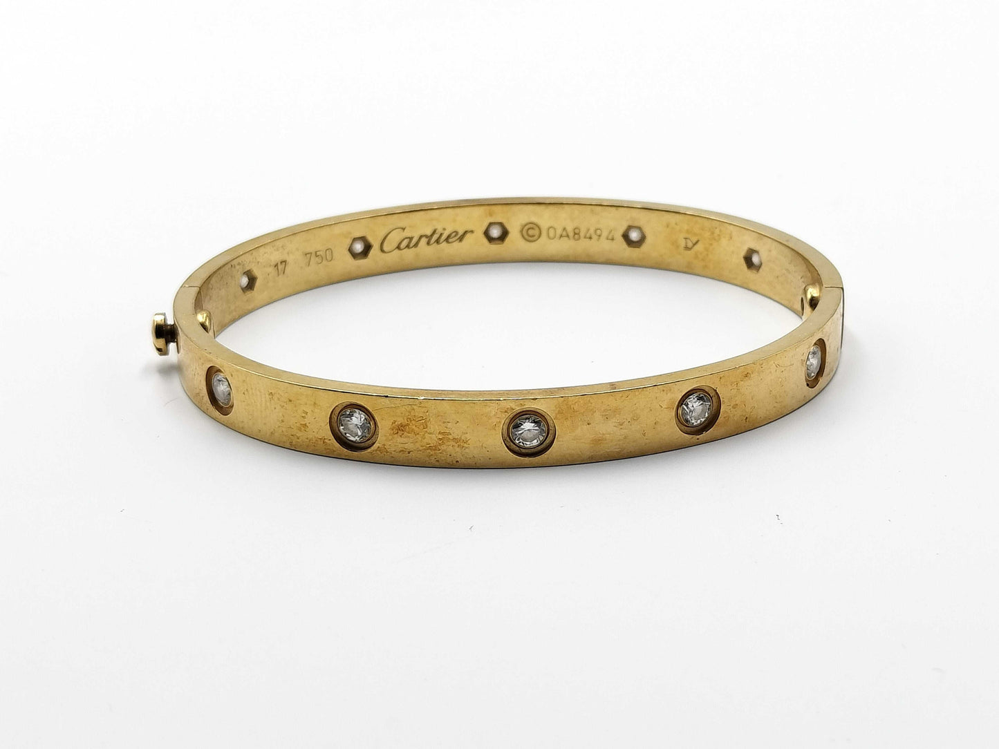 Cartier Old Model Love Bracelet #17 Full Diamond Yellow Gold 750 30.7g Bracelet/Bangle 