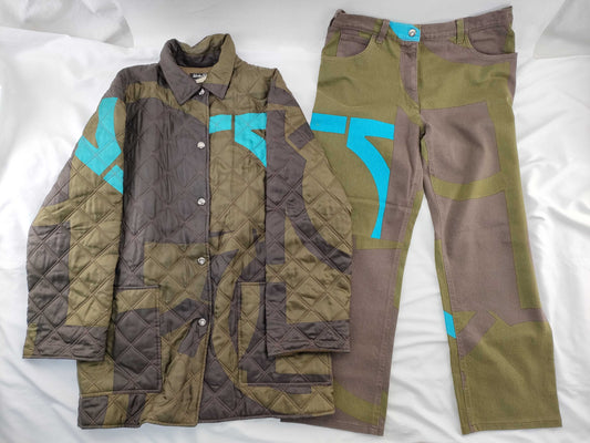 Salvatore Ferragamo Quilted Mid-Length Coat and Pants Set Other Apparel