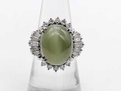Nephrite Cat's Eye 9.60ct D0.80ct PT900 12.3g Ring 