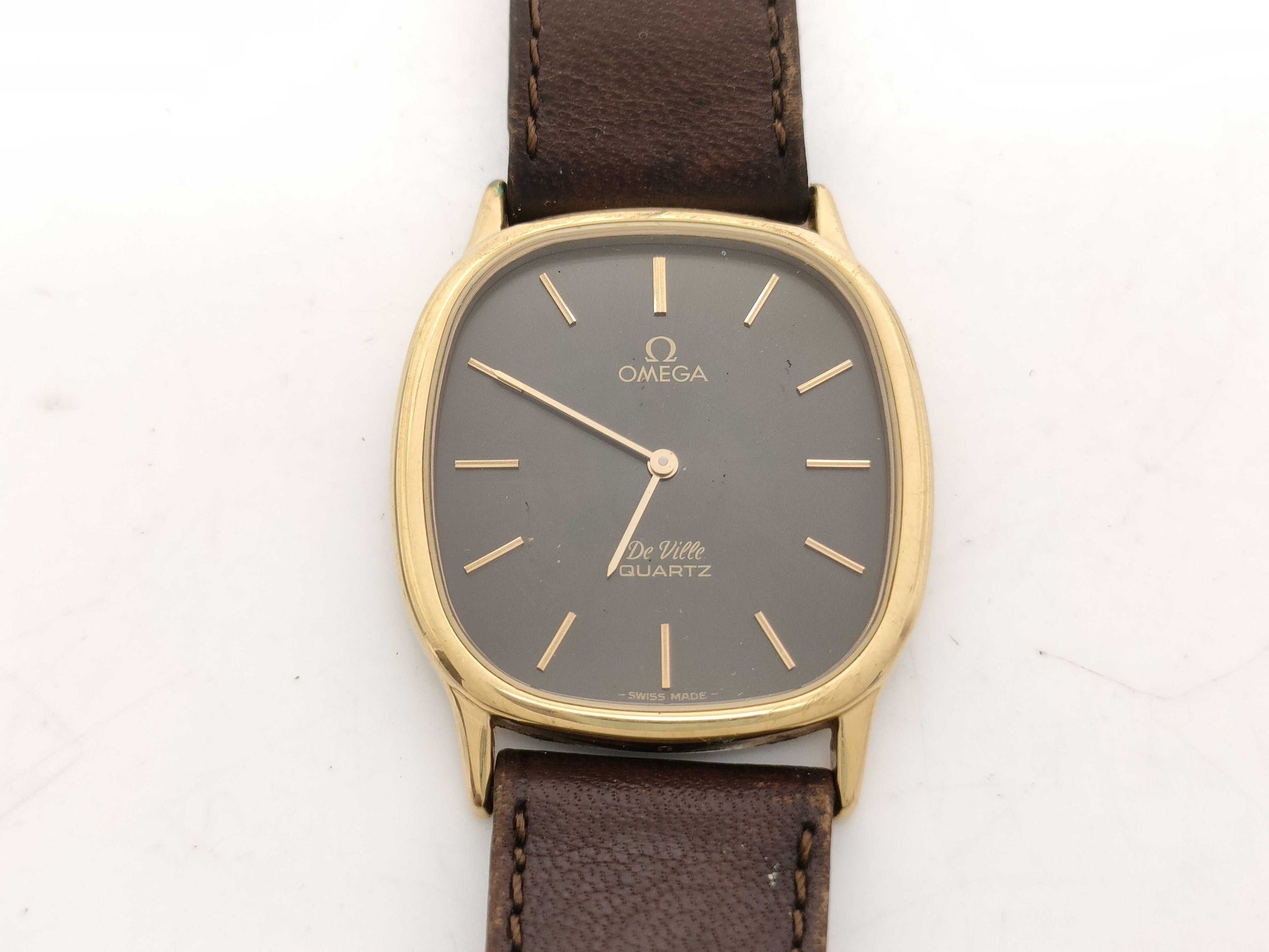 OMEGA Devil Square Unmoving Leather Brown Women's Watch