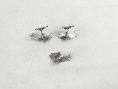 Georg Jensen Dolphin 129/Cufflinks and Tuck Pin Brooch Set, SV925, 14.7g, Tie Pin and Cufflinks