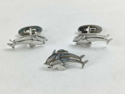 Georg Jensen Dolphin 129/Cufflinks and Tuck Pin Brooch Set, SV925, 14.7g, Tie Pin and Cufflinks