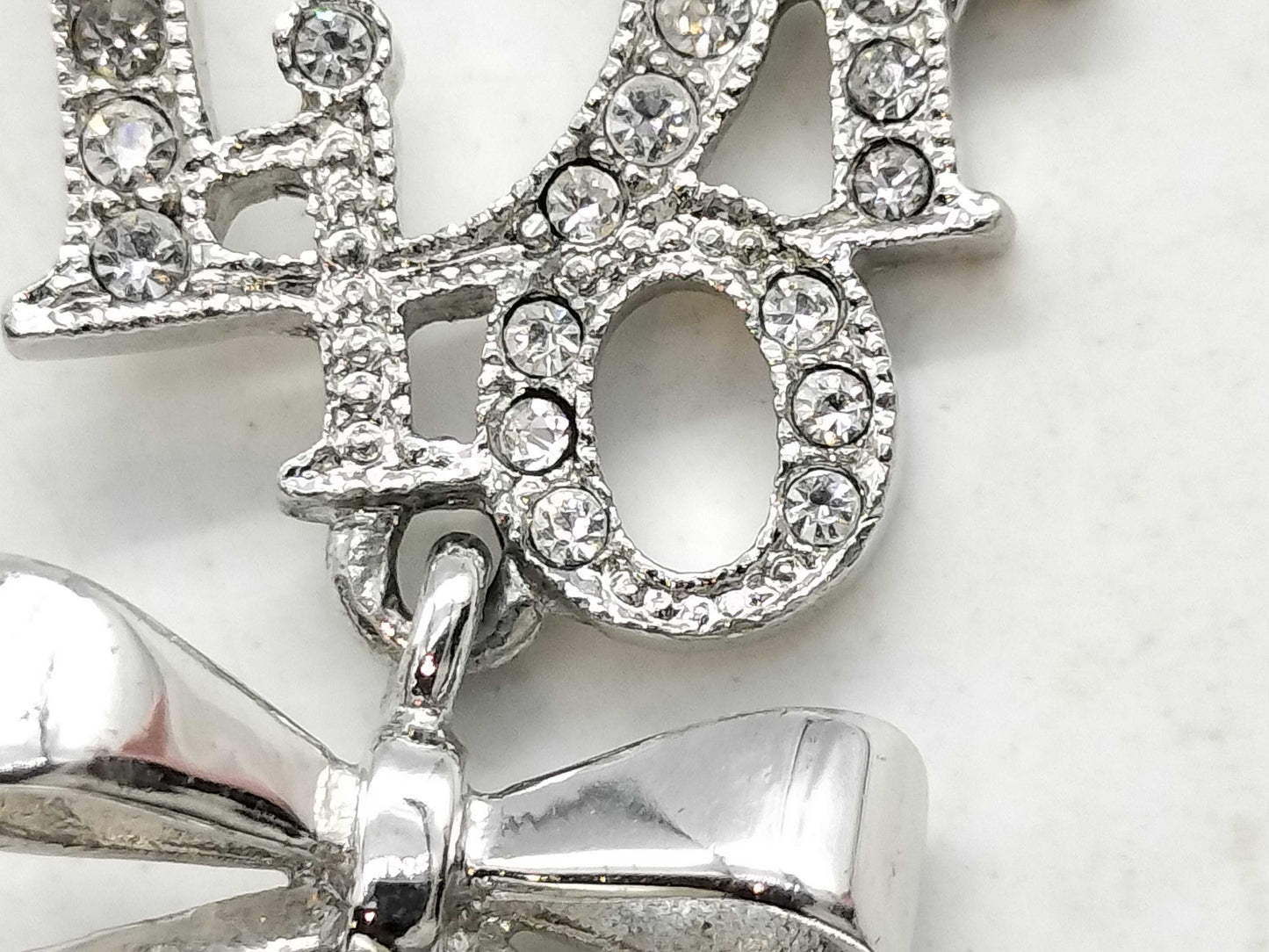 Dior Logo Rhinestone Faux Pearl Necklace Pendant