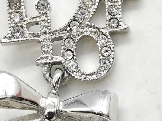 Dior Logo Rhinestone Faux Pearl Necklace Pendant
