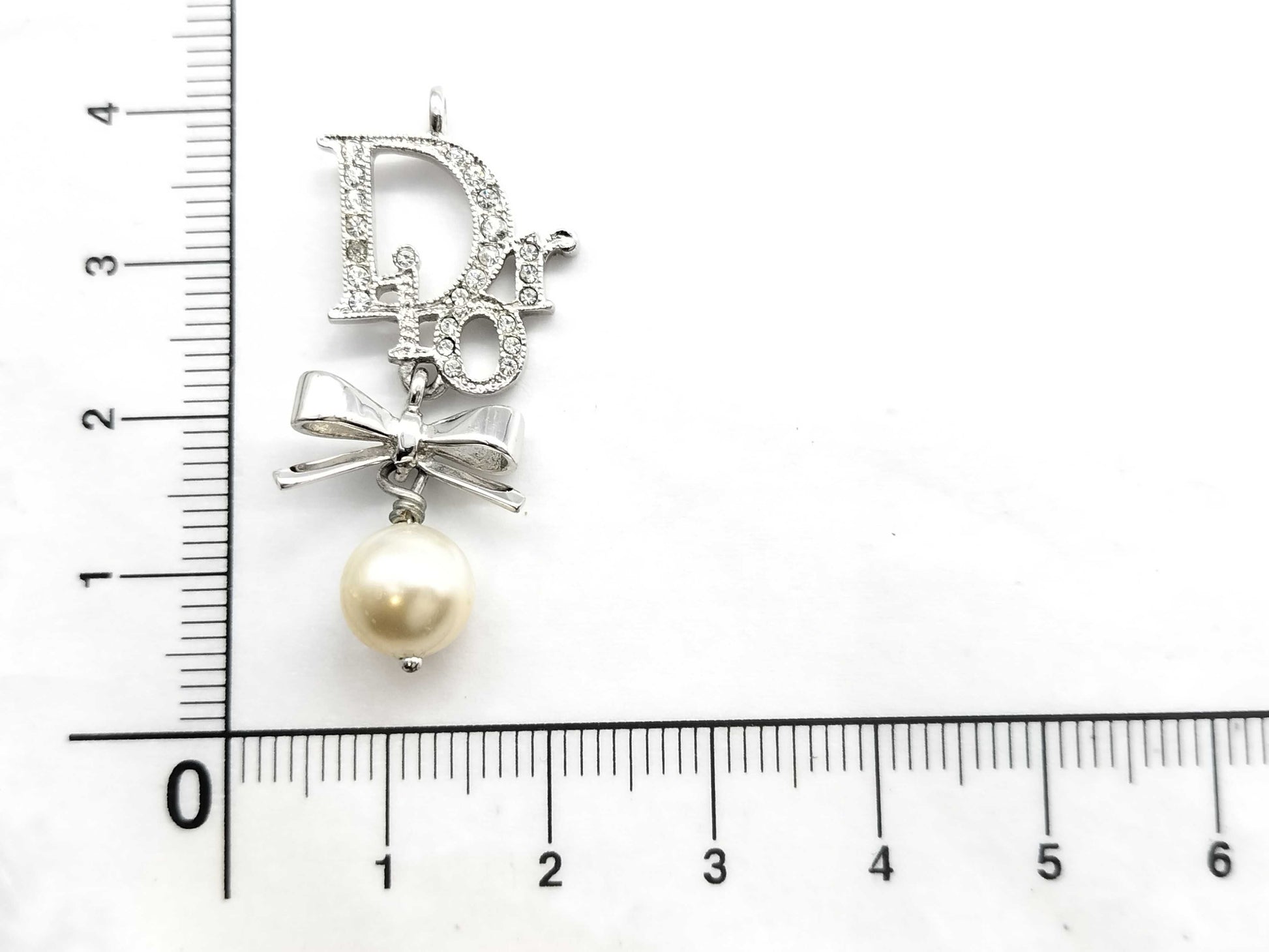 Dior Logo Rhinestone Faux Pearl Necklace Pendant